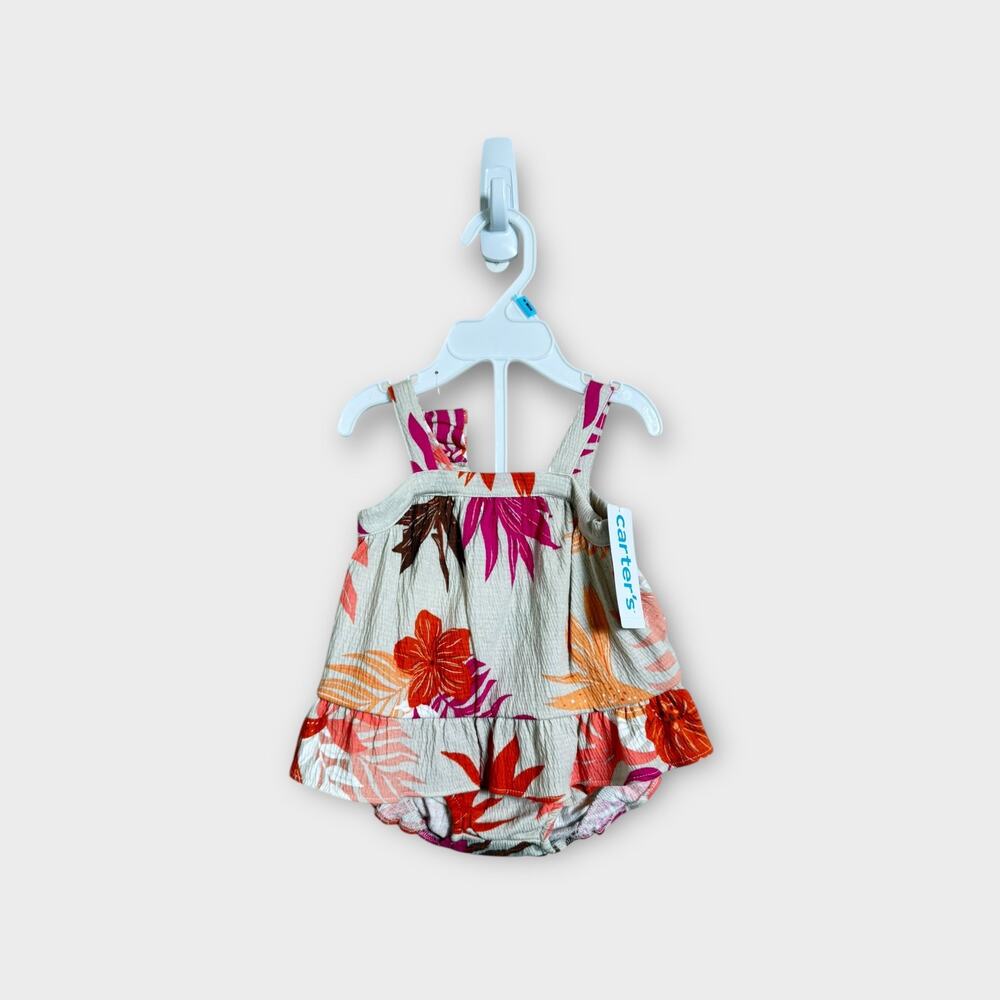 NWT Carter's Baby Girl Tropical Floral Sleeveless Top Romper Headband Set 6M
